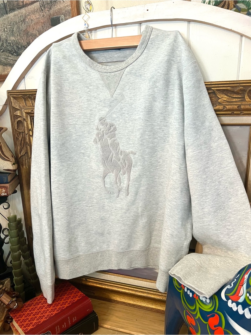 Polo Ralph Lauren Pony Embroidered Double Knit Rugby Grey Sweatshirt Pre Loved - Picture 3 of 9